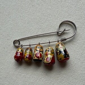 Ukranian Matryoshka Doll Charm Safety Pin Brooch in Red, Yellow, Black